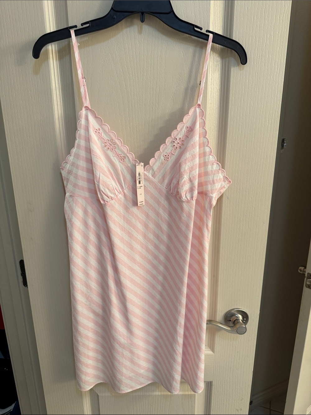 Victoria's Secret Pink and White Striped Lace-Trim Chemise 100% Cotton